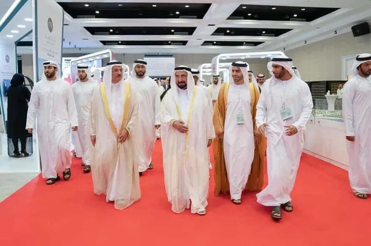 H.H. Sheikh Dr. Sultan bin Muhammad Al Qasimi touring the stand at the Sharjah FDI Forum