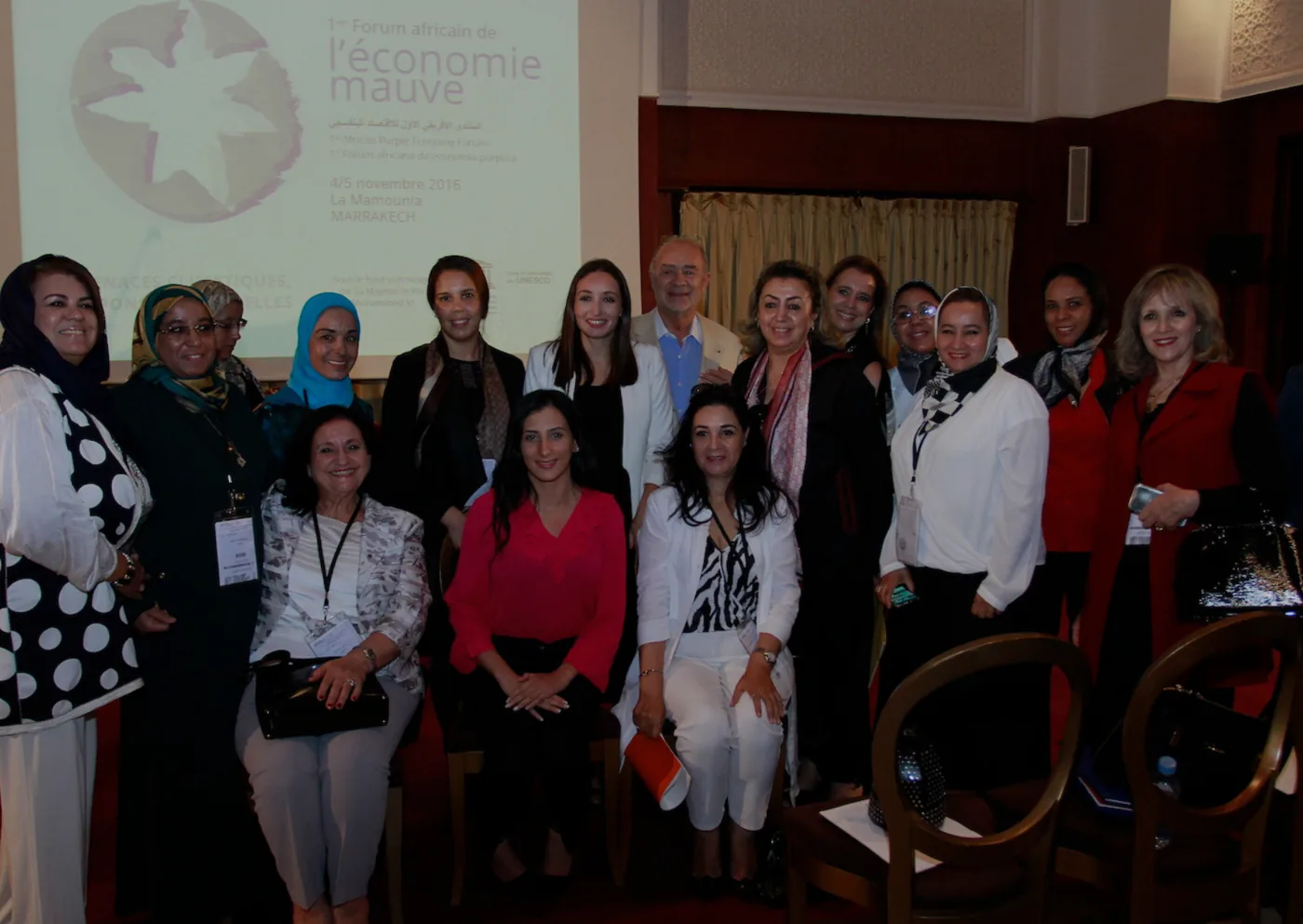 Participants of the 1st African Purple Economy Forum, with Sarah Zineb Boumouja